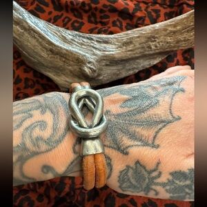 Vintage leather and pewter bracelet